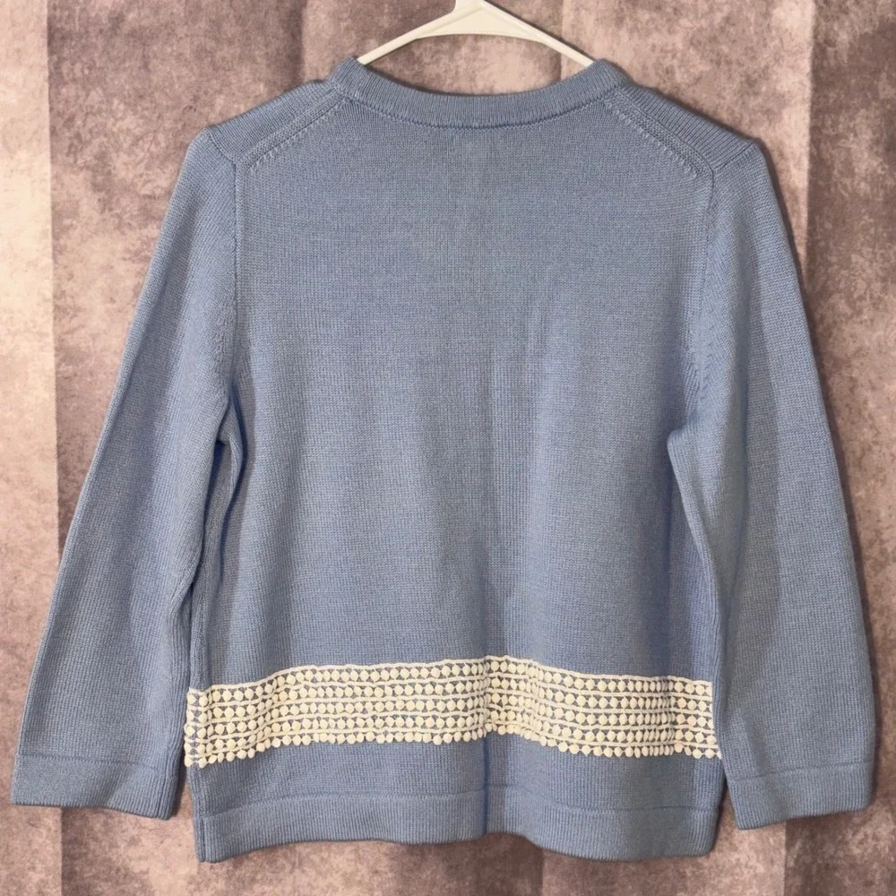 J.Crew Women's Small Merino Wool Blend Crochet Chic Hem Sweater Blue